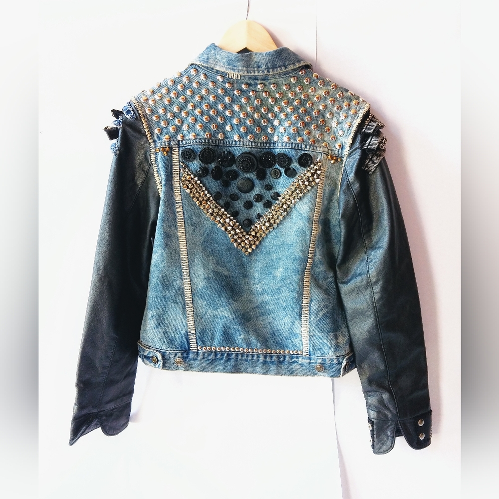 Customized Studded Denim and Leather Jacket